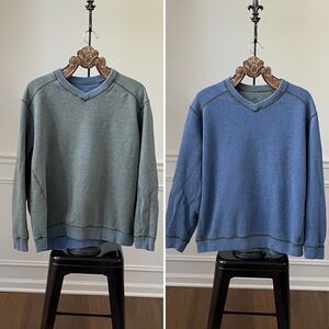 Tommy Bahama Reversible Green Blue Vneck Sweater XL